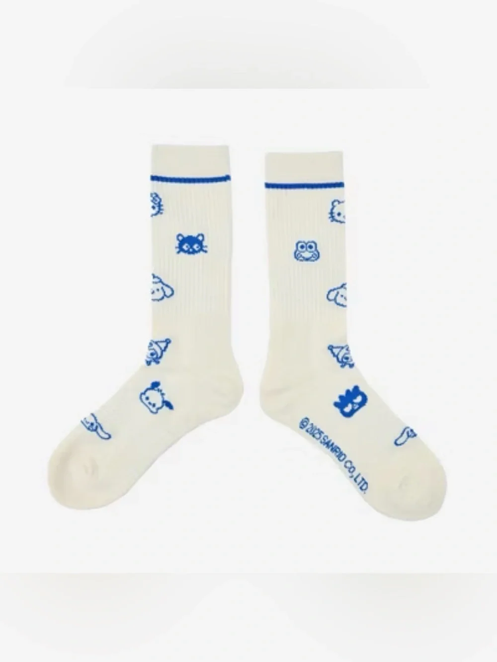 Hello Kitty Friends Cream Crew Socks Blue Character Print Kawaii Sanrio 2-pack